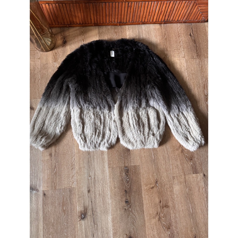La Fiorentina‎ NWT Ombre Rabbit Fur Jacket Black Grey Ivory Gradient S/M